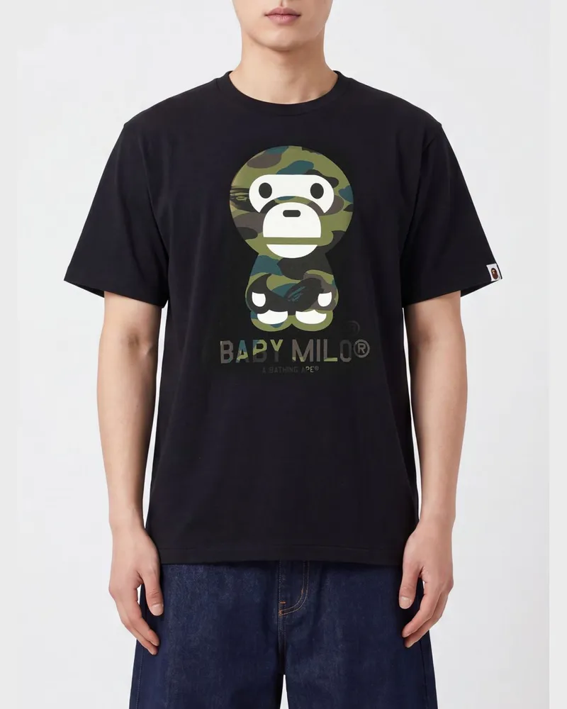 BAPE Baumwoll-T-Shirt mit grafischem Logo-Print auf der Vorderseite Schwarz
