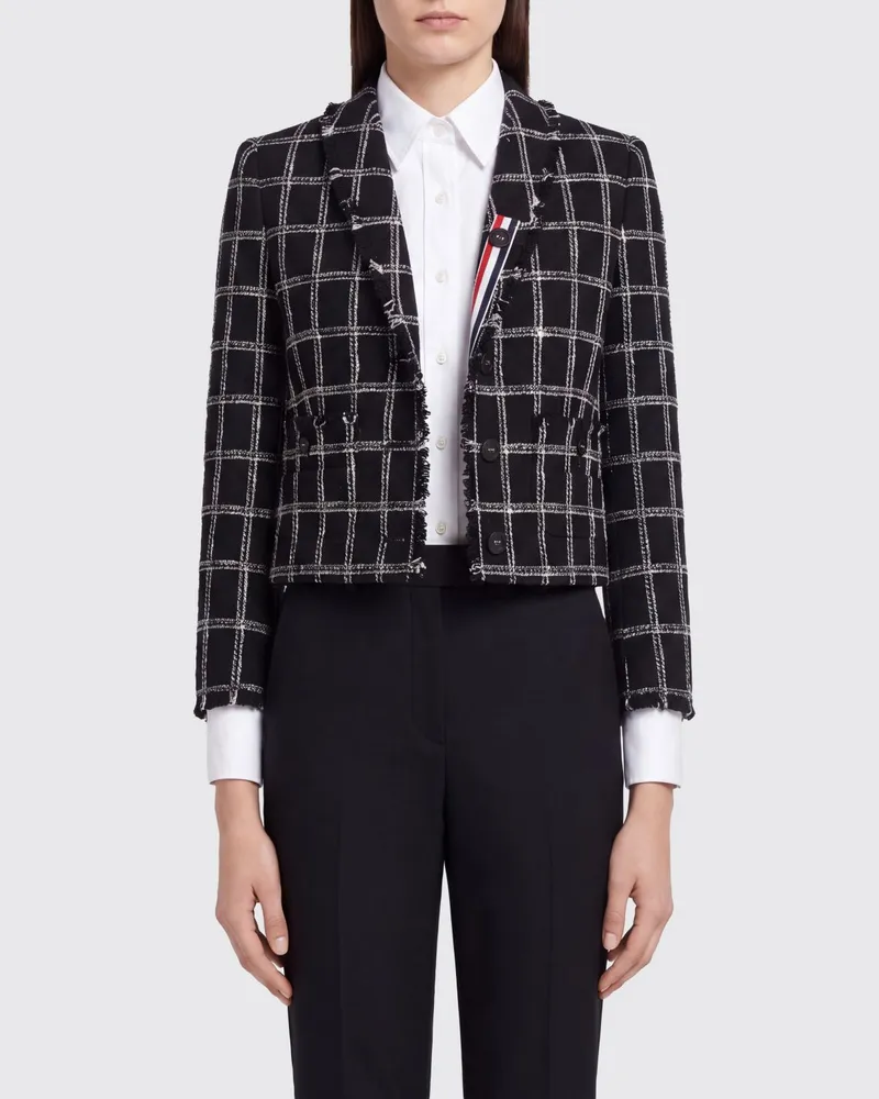 Thom Browne Karierter Blazer aus Baumwoll-Woll-Mischung mit 4-Bar-Logo Bunt