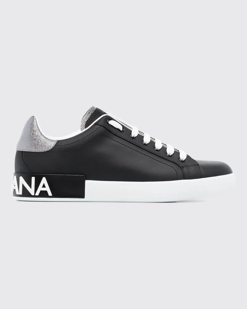 Dolce & Gabbana DOLCE  GABBANA Portofino Low-Top-Sneakers von Dolce & Gabbana aus glattem Kalbsleder mit Logo Schwarz