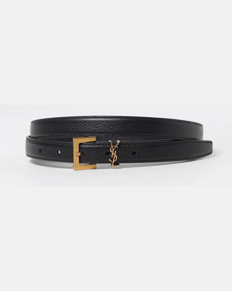Saint Laurent Cassandre Gürtel aus genarbtem Leder Schwarz