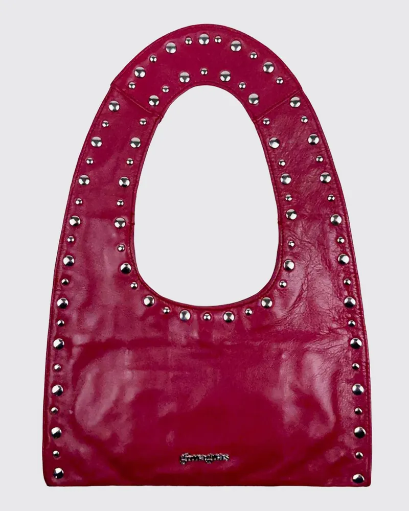 GIMAGUAS Franca bestickte Leder-Schultertasche mit Nieten und flachem Henkel Amarant