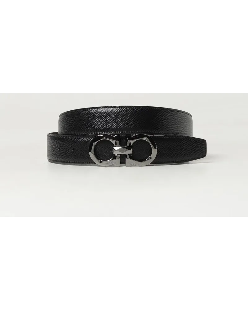 Ferragamo Gancini Wendegürtel aus genarbtem Leder Schwarz