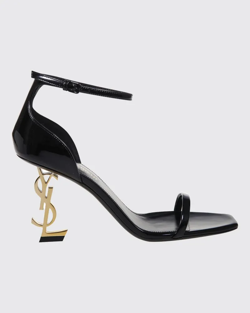 Saint Laurent Opyum Sandalen aus Lackleder mit YSL-Monogramm-Absatz Schwarz