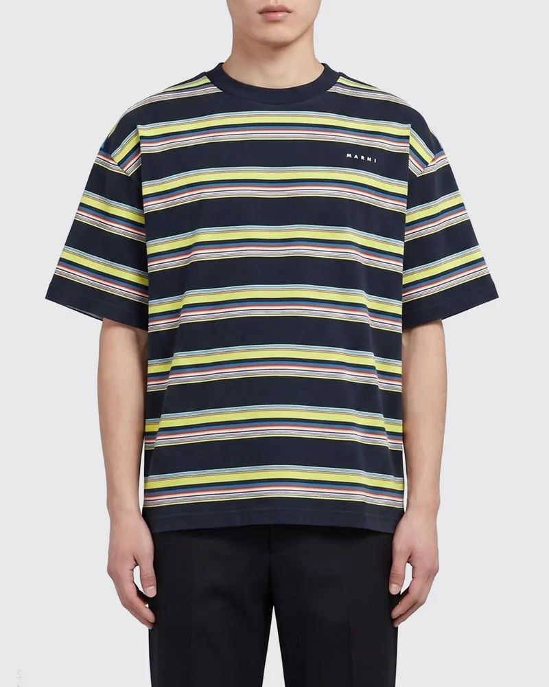 Marni Locker geschnittenes, gestreiftes Baumwoll-T-Shirt mit Kontrastlogo Bunt