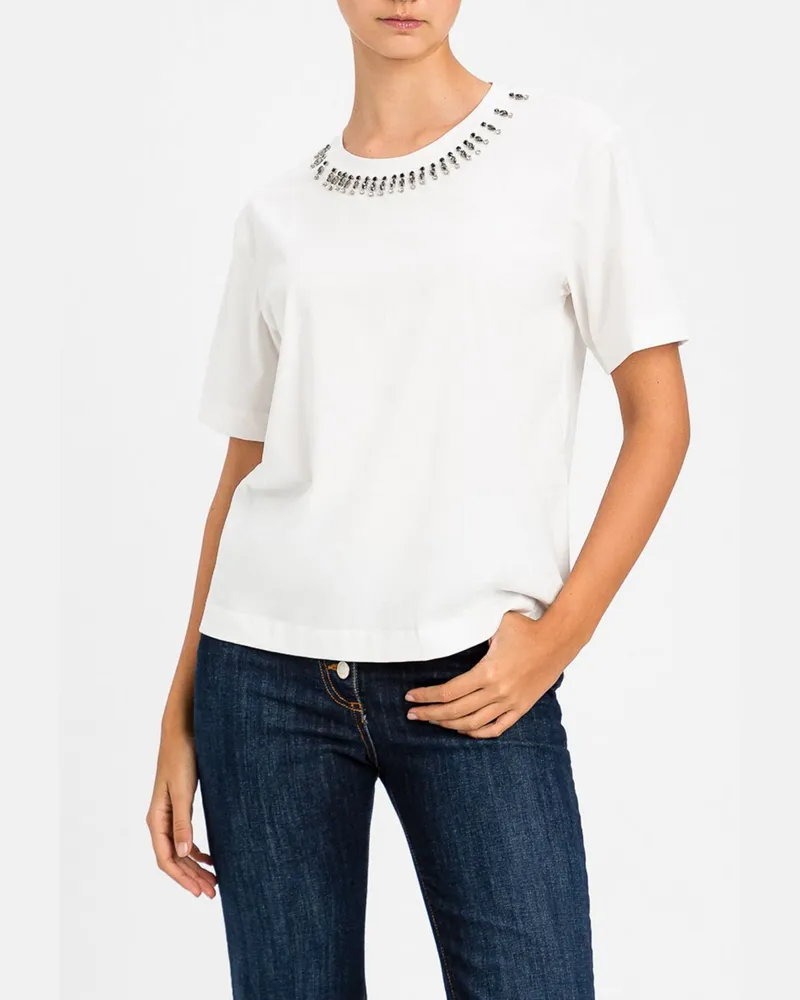 Twin-Set Baumwoll-T-Shirt von mit Kristall-Verzierung Weiß