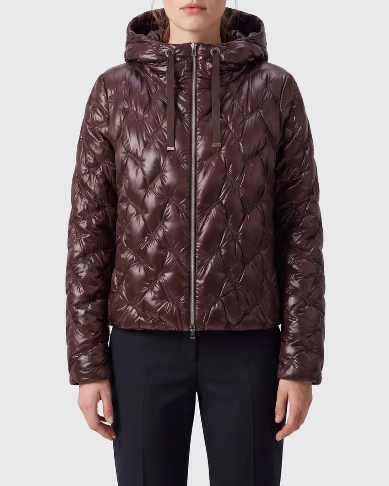 Herno Kurze Daunenjacke aus gestepptem Nylon mit Kapuze und Reißverschluss Braun