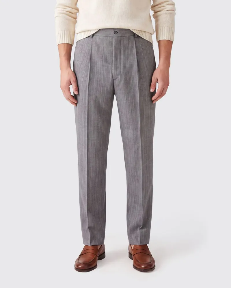 Dries van Noten Slim-Fit-Chinohose aus Nadelstreifenwolle mit Bundfalten und schrägen Eingrifftaschen Grau