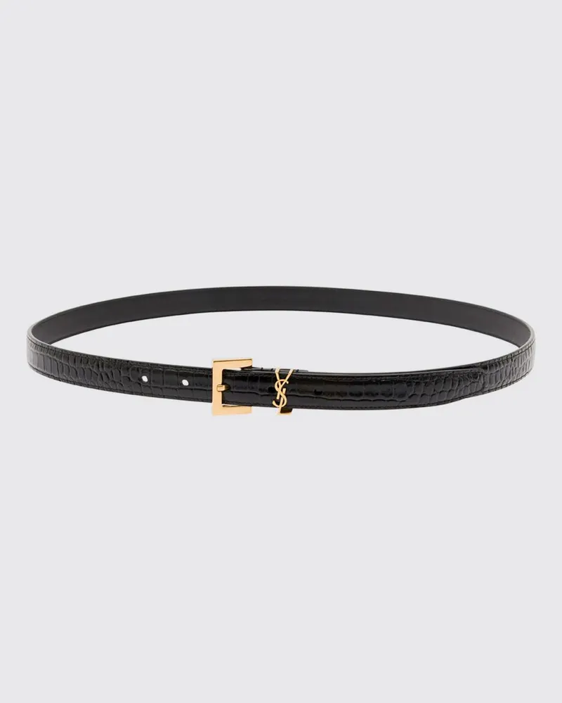 Saint Laurent Cassandre Gürtel aus Lammleder in Kroko-Optik mit YSL-Monogramm Schwarz