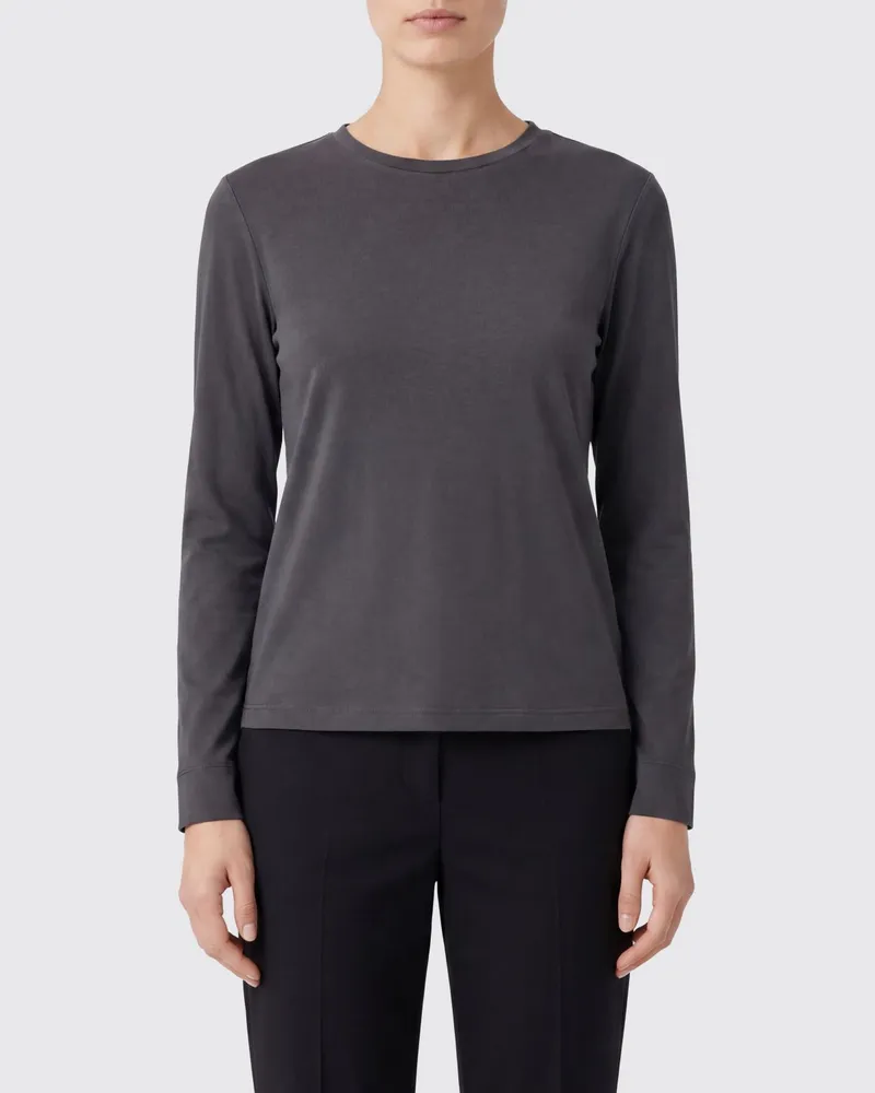Max Mara Max Mara Langärmeliges T-Shirt aus einer Baumwoll-Modal-Mischung mit Rundhalsausschnitt Grau