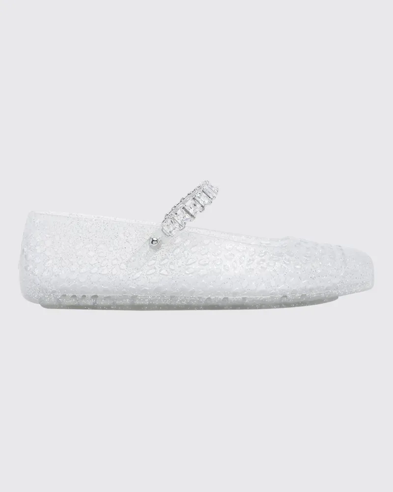 Jimmy Choo The Jelly Mary Jane Ballerinas aus perforiertem PVC mit Kristallen Weiß