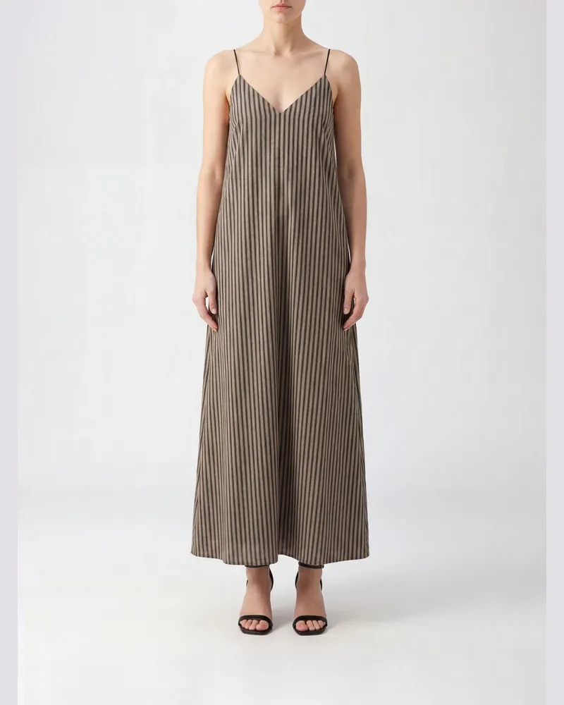 ALYSI Langes gestreiftes Slip-Kleid von aus Baumwoll-Viskose-Mischung Beige