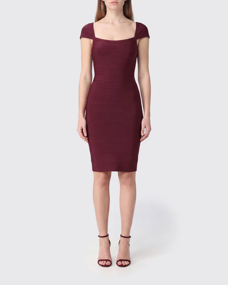 ROTATE Birger Christensen Slim-Fit-Etuikleid aus recyceltem Jersey mit quadratischem Ausschnitt Braun