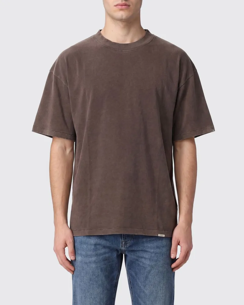 REPRESENT Rundhals-T-Shirt aus brauner Baumwolle mit Kontrastlogo auf der Brust Braun