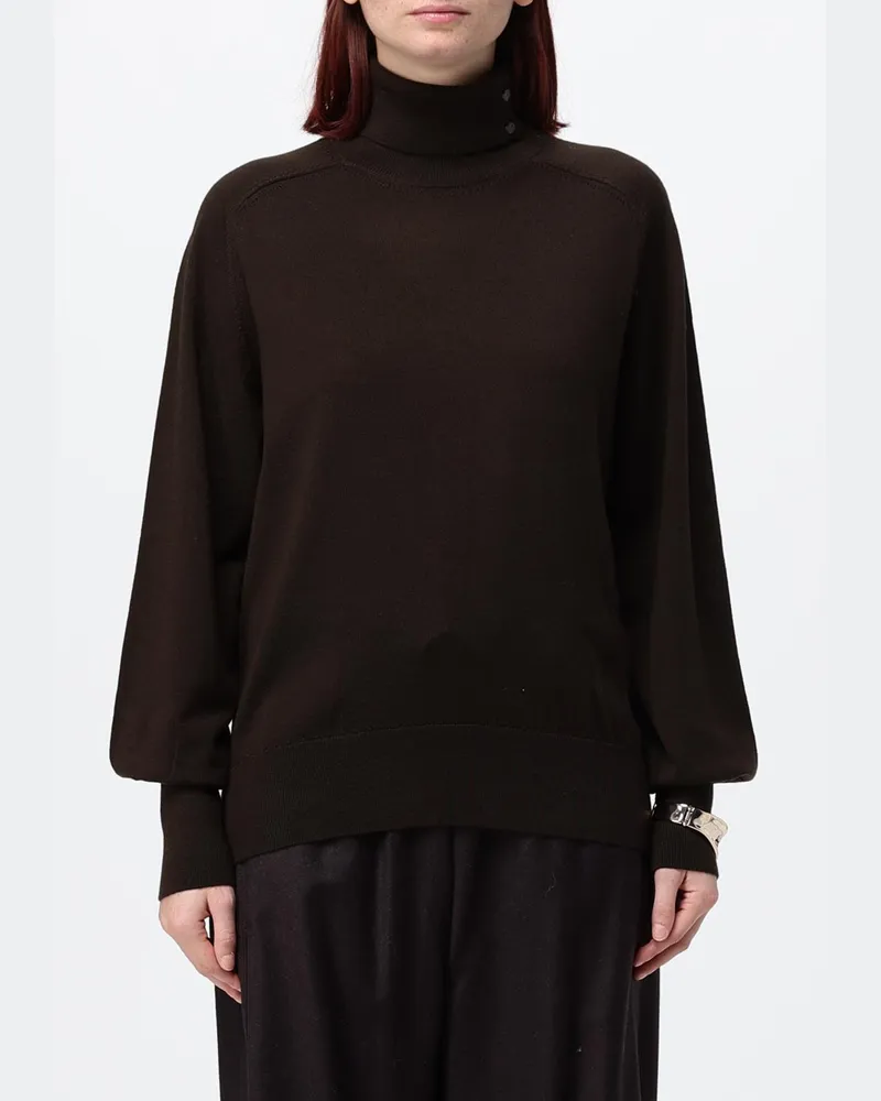 Liu Jo Kaschmir-Rollkragenpullover mit Metallring und überschnittenen Schultern Braun