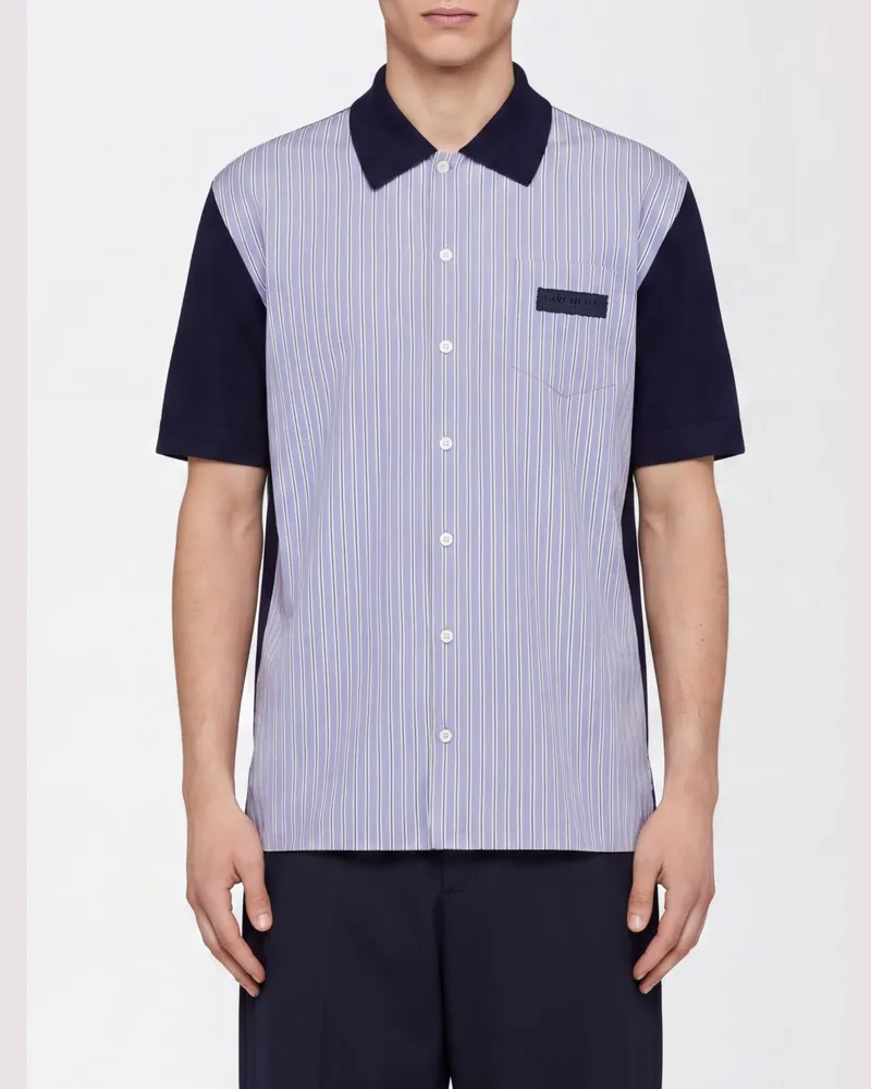Givenchy Zweifarbig gestreiftes Baumwoll-Bowlinghemd Blau