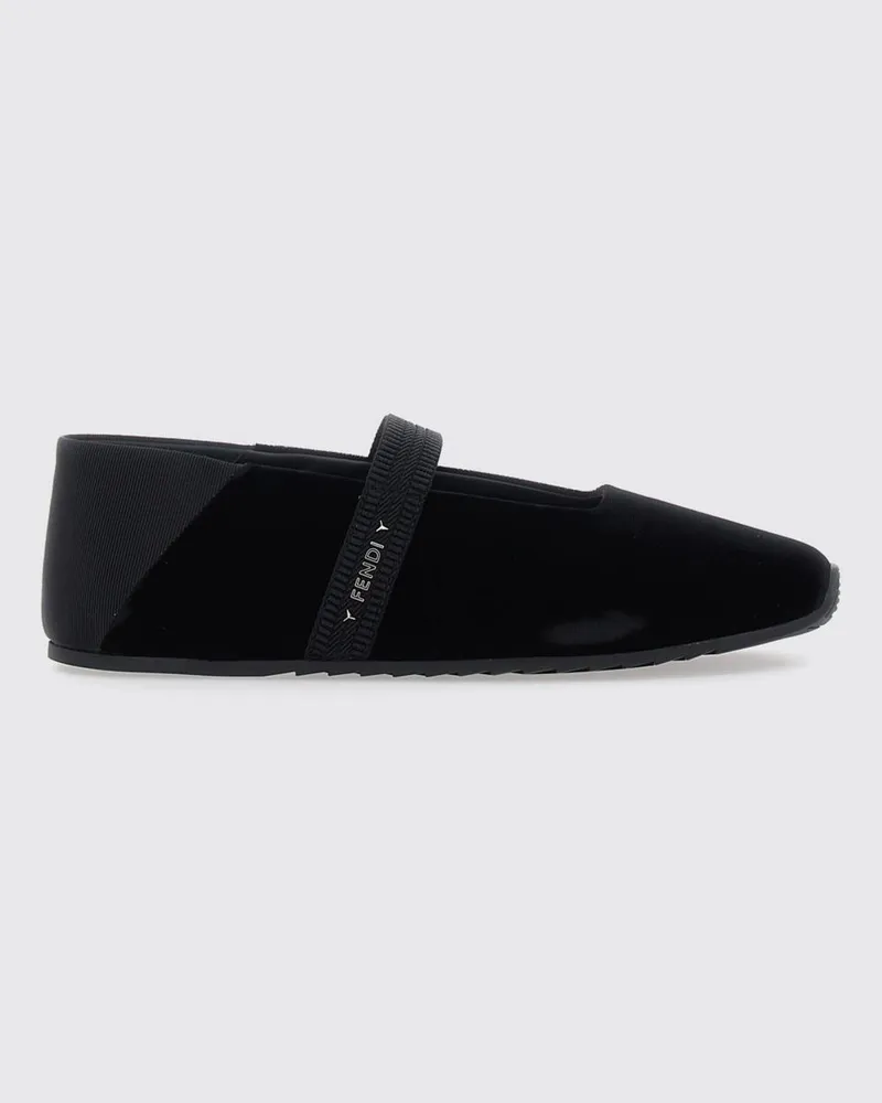 Fendi Mary-Jane-Ballerinas Academia aus Samt mit Metall-Logo Schwarz
