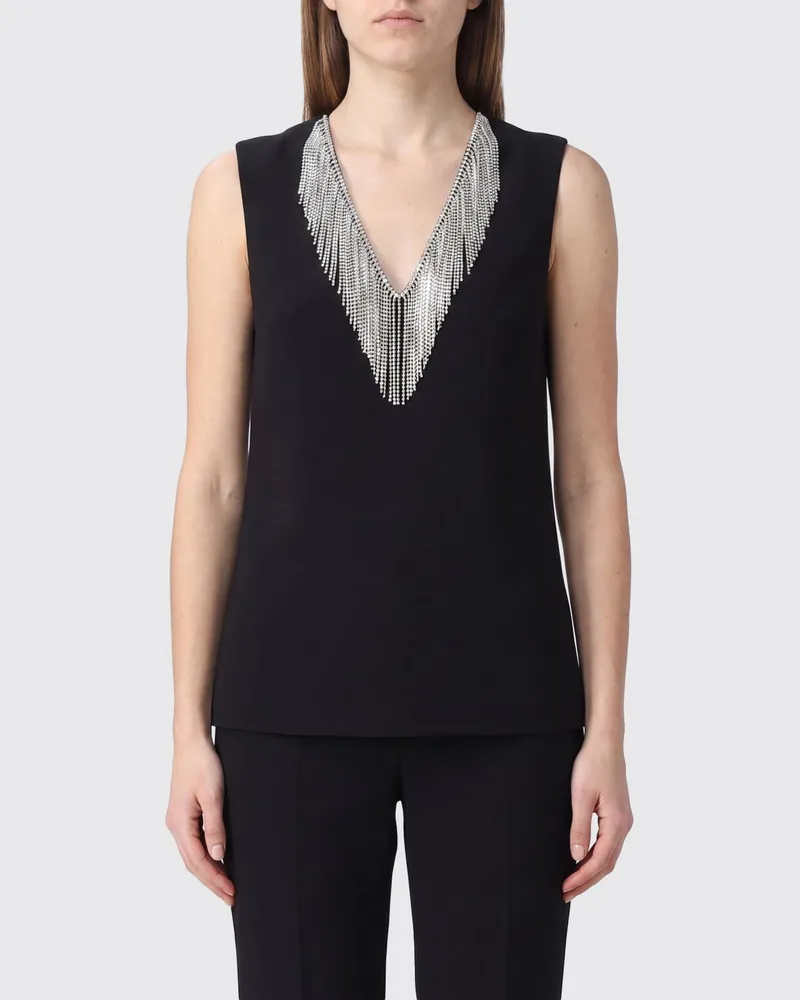 SPORTMAX Ärmelloses Slim-Fit Top mit V-Ausschnitt und Schmuckfransen Schwarz
