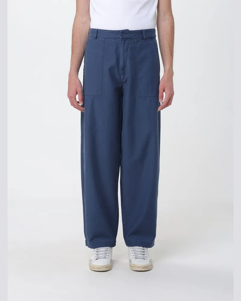 Blauer Weite Baumwollhose Blau
