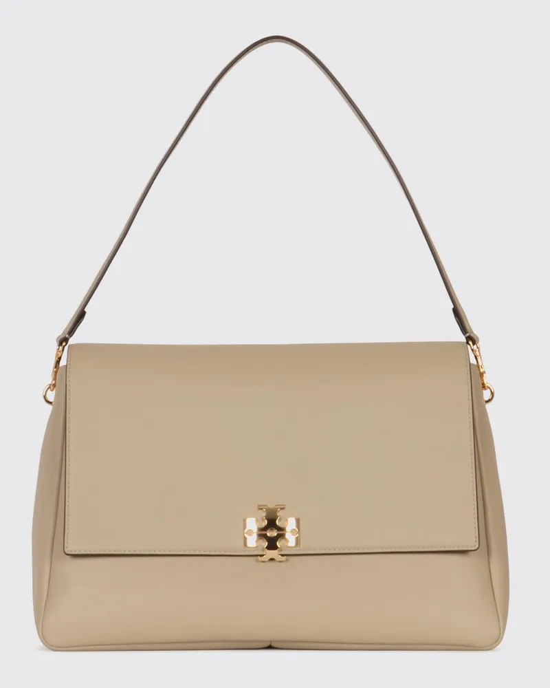 Tory Burch Charlie Große Schultertasche aus Glattleder mit Double T-Logo Grau