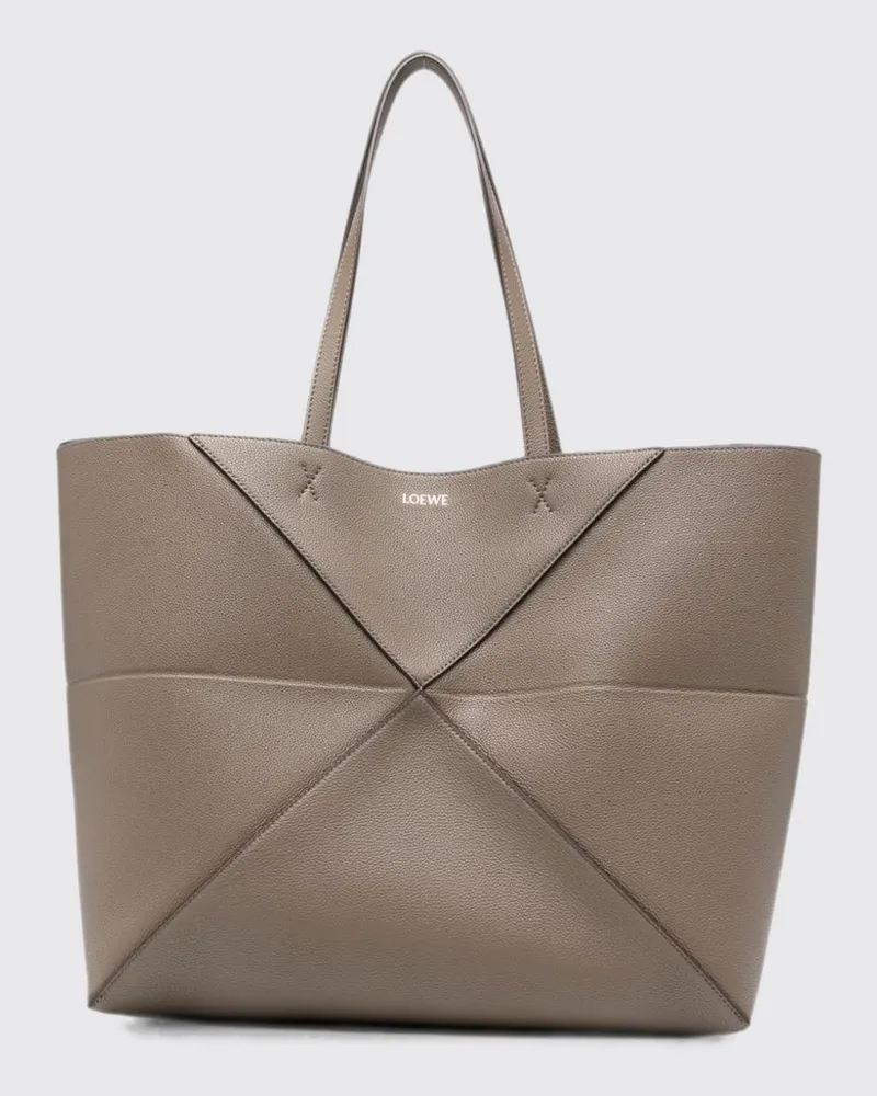 Loewe Große Puzzle Fold Tote Bag aus Kalbsleder mit laminiertem Logo Grau