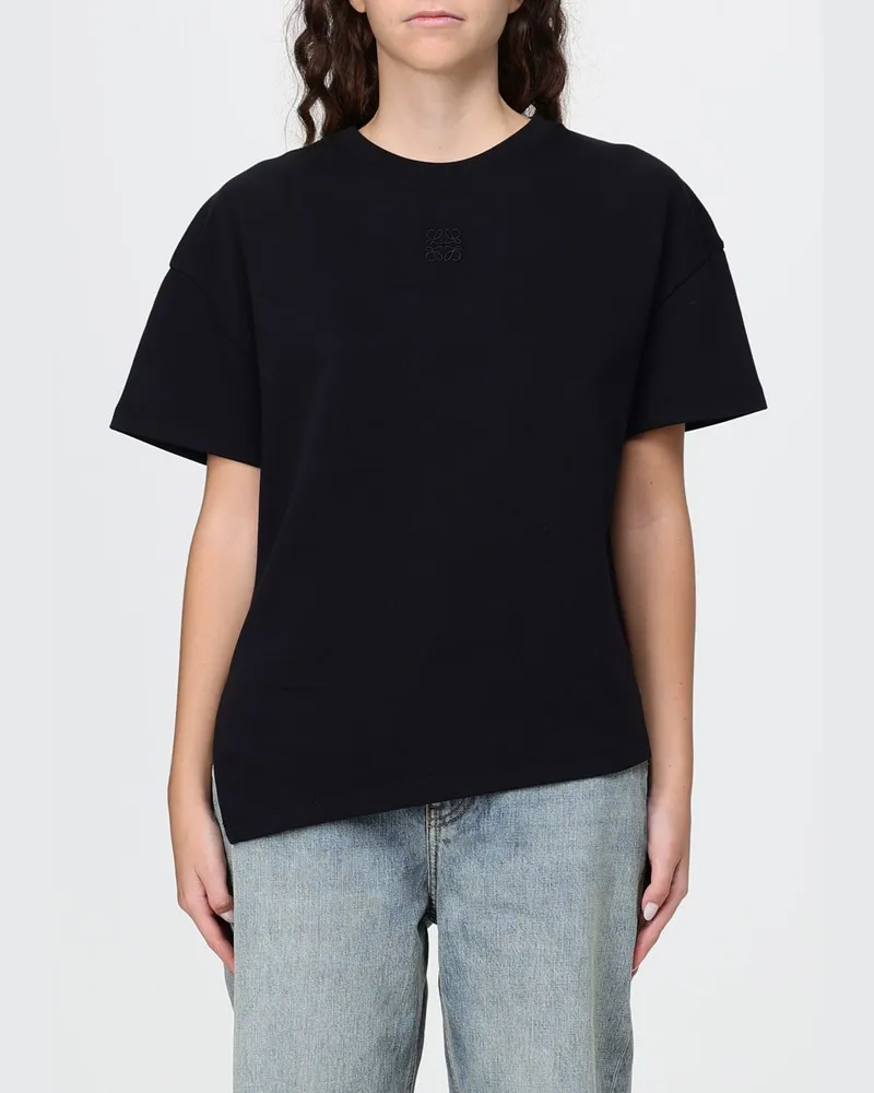 Loewe Baumwoll-T-Shirt mit Rundhalsausschnitt und asymmetrischem Saum Schwarz