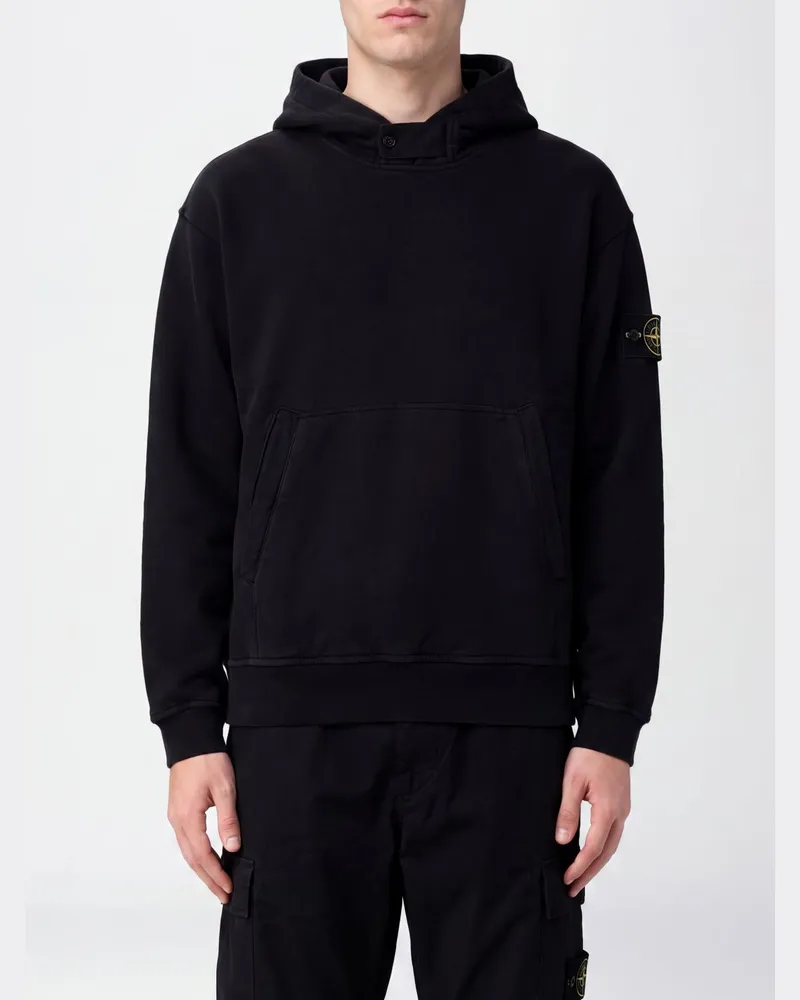 Stone Island Kapuzenpullover aus Baumwolle mit Kängurutasche und Kompass-Logo Schwarz