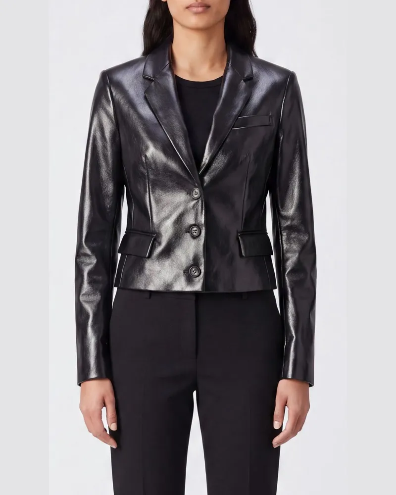 ANDAMANE Slim Fit Einreiher-Blazer aus Kunstleder Schwarz