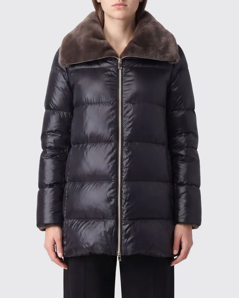 Herno Kurze Daunenjacke aus wasserabweisendem gestepptem Nylon mit Pelzkragen Grau