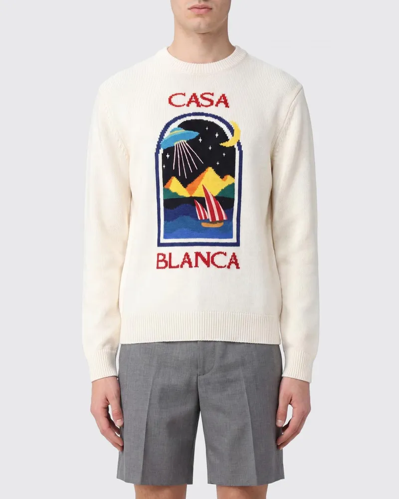 Casablanca Paris Pullover aus reiner Wolle mit Jacquard-Maxi-Logo Weiß
