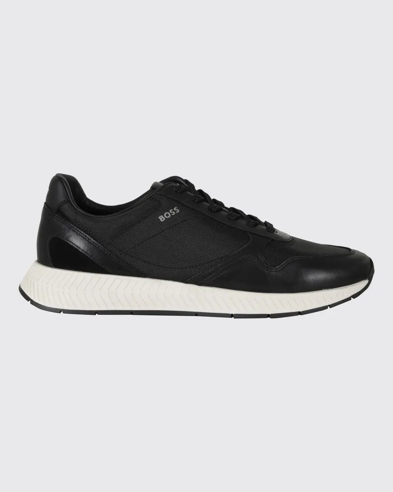 HUGO BOSS Titanium Sneaker aus Leder und Mesh mit aufgedrucktem Logo Schwarz