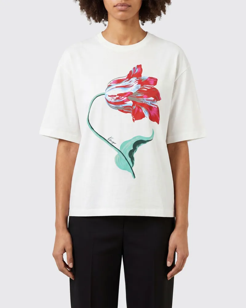 Kenzo T-Shirt aus Baumwolle mit Blumen-Print und überschnittenen Schultern Weiß