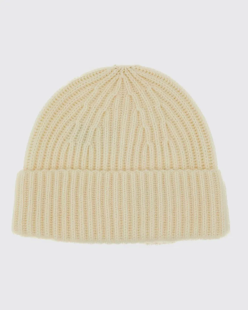 Lisa Yang Gerippte Beanie-Mütze von aus 100% Kaschmir mit Umschlag Weiß