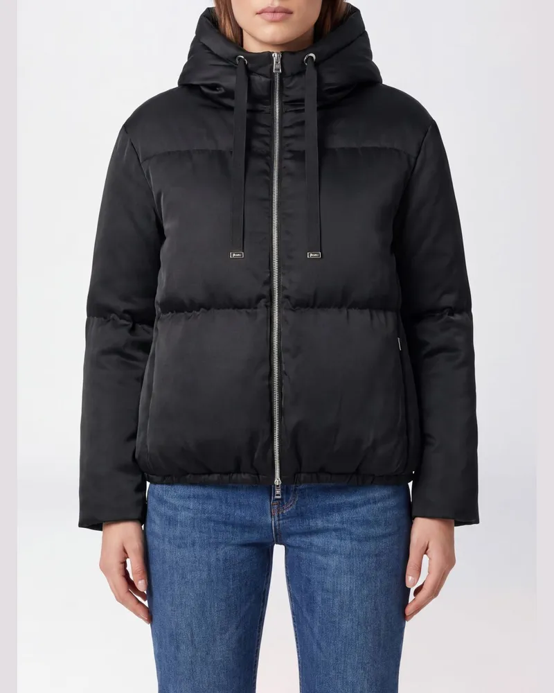 Herno Kurze wasserabweisende Nylon-Daunenjacke mit Trichterkragen und Kordelzug Schwarz