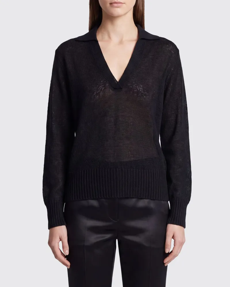 Tom Ford V-Ausschnitt-Pullover aus Kaschmir-Seiden-Mischung mit langen Ärmeln Schwarz
