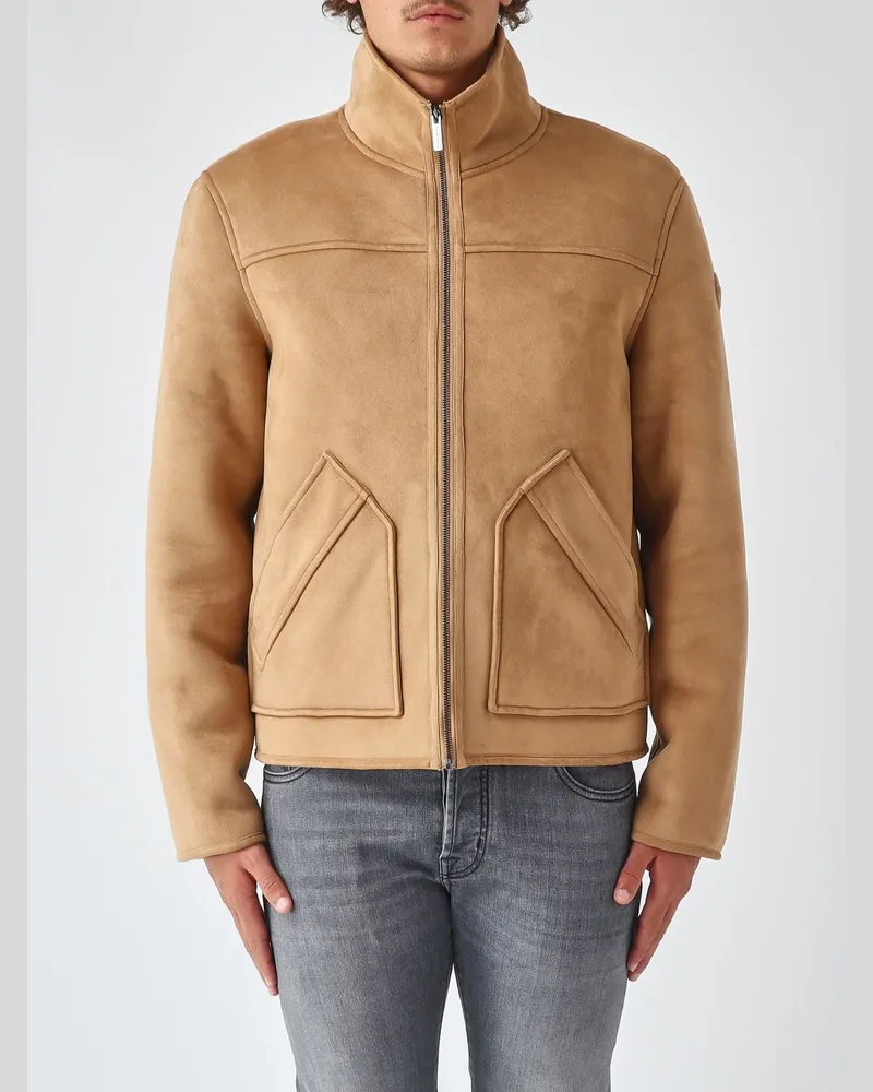 Colmar Kurze Fleecejacke mit Stehkragen, Reißverschluss und aufgesetzten Taschen Beige