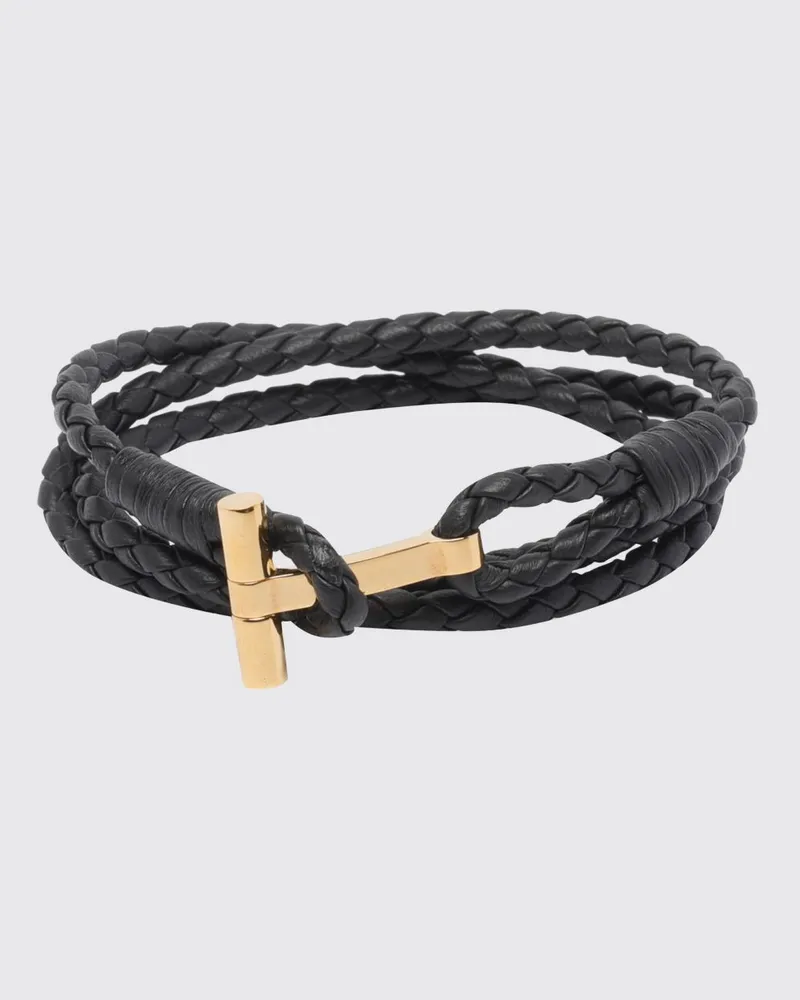 Tom Ford Mehrreihiges geflochtenes Lederarmband mit T-Hakenverschluss Braun
