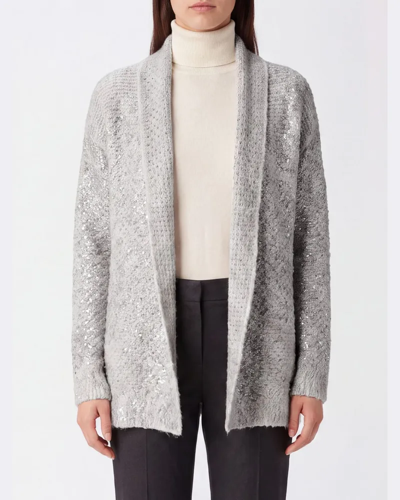 Avant Toi Cardigan aus Kaschmir und Seide mit Schalkragen und Paillettenstickerei Grau