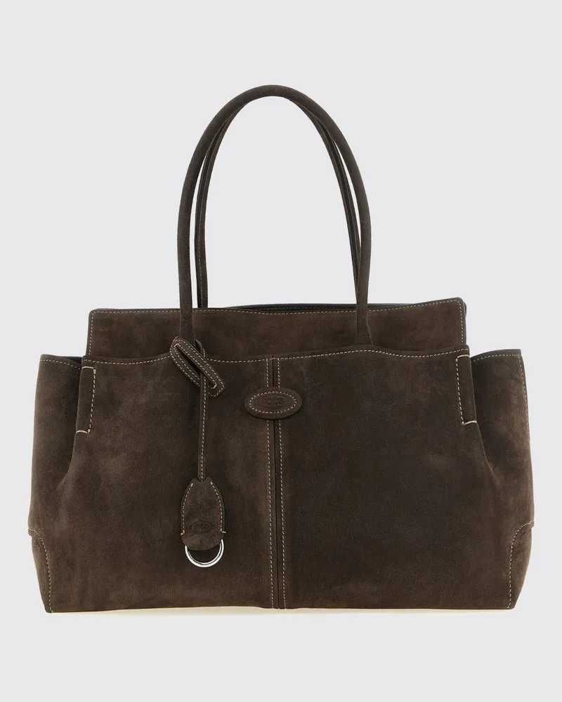 TOD'S Schultertasche aus Wildleder mit doppeltem Henkel und Charm Braun