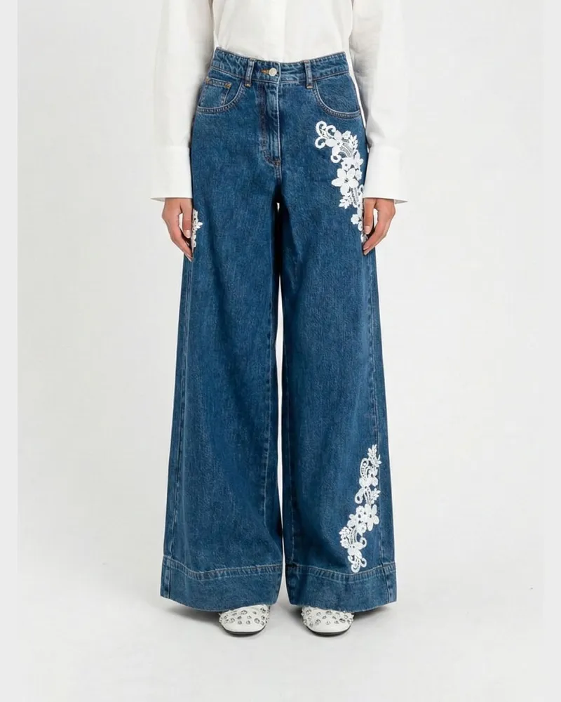 Twin-Set Schlagjeans mit Stickerei Denim