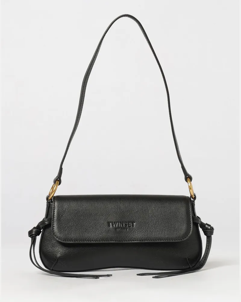 Twin-Set Schultertasche aus Kalbsleder mit Quasten und Klappverschluss Schwarz
