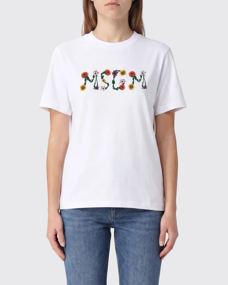 MSGM Baumwoll-T-Shirt mit Rundhalsausschnitt und kontrastierendem Logo-Print Weiß