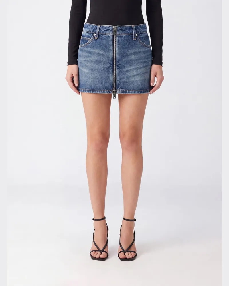 Alexander Wang Slim Fit Minirock aus Baumwoll-Denim mit mittlerer Leibhöhe Blau
