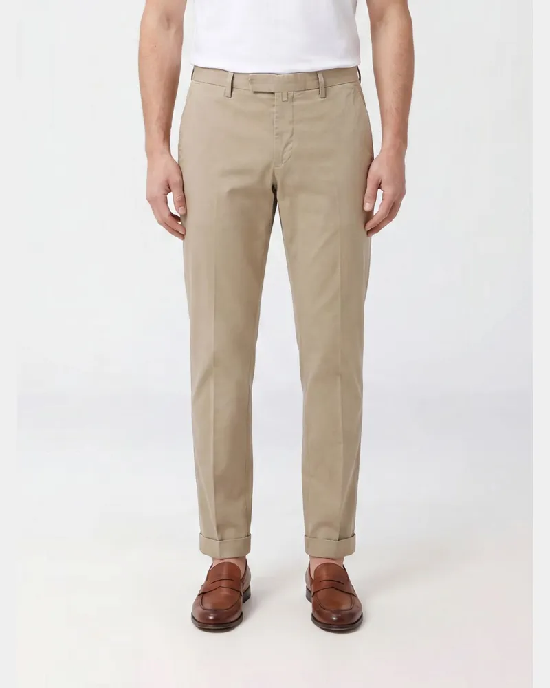 Briglia 1949 Maßgeschneiderte Slim Fit Hose aus einer Baumwoll-Leinen-Mischung Nude