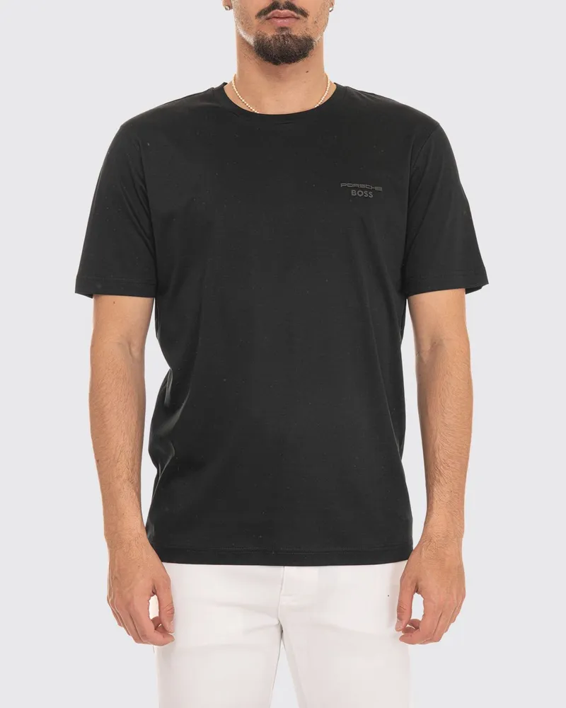 HUGO BOSS Baumwoll-T-Shirt mit Rundhalsausschnitt und Ton-in-Ton-Logo auf der Brust Schwarz