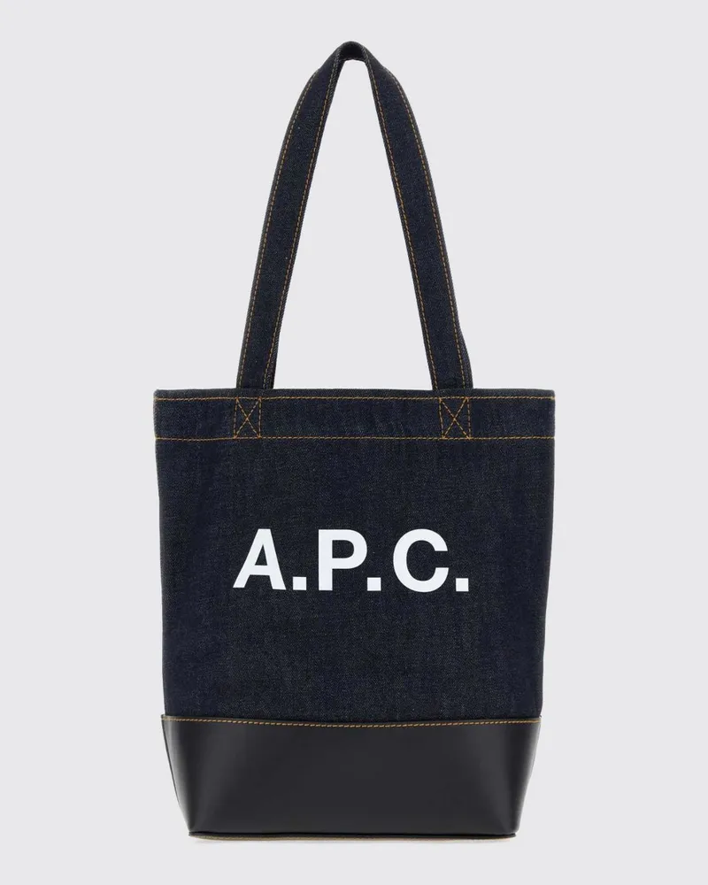 A.P.C. Axelle Tragetasche aus Denim und Leder mit gedrucktem Logo Navy