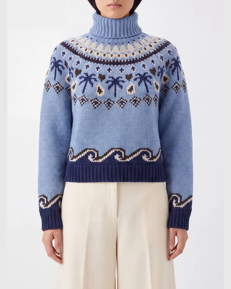 Alanui Rollkragenpullover aus reiner Schurwolle mit abstraktem Jacquard-Muster Himmelblau
