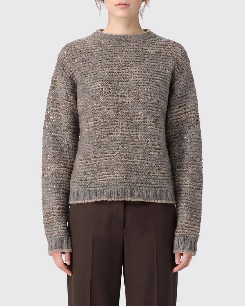 Fabiana Filippi Pullover aus Wollmischung mit Pailletten und überschnittenen Schultern Taubengrau