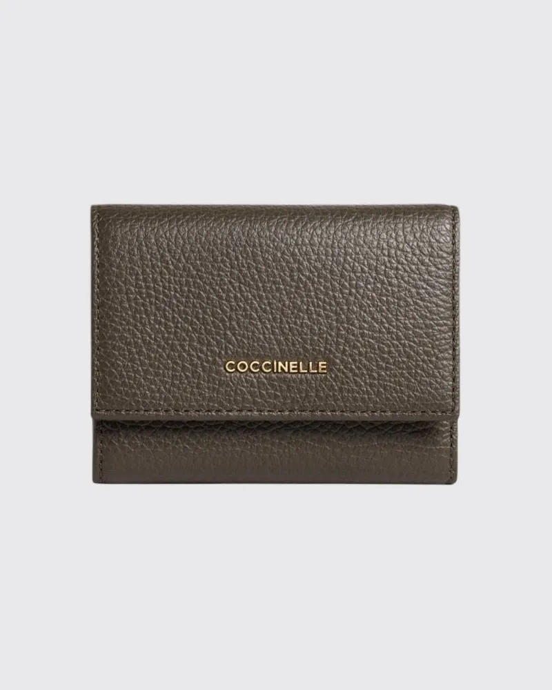 Coccinelle Dreifach gefaltete Metallic Soft Geldbörse von aus genarbtem Leder mit Klappe Grau