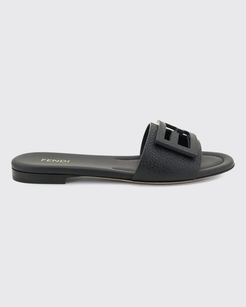 Fendi Baguette Mules aus Leder mit FF-Monogramm und niedrigem Absatz Schwarz