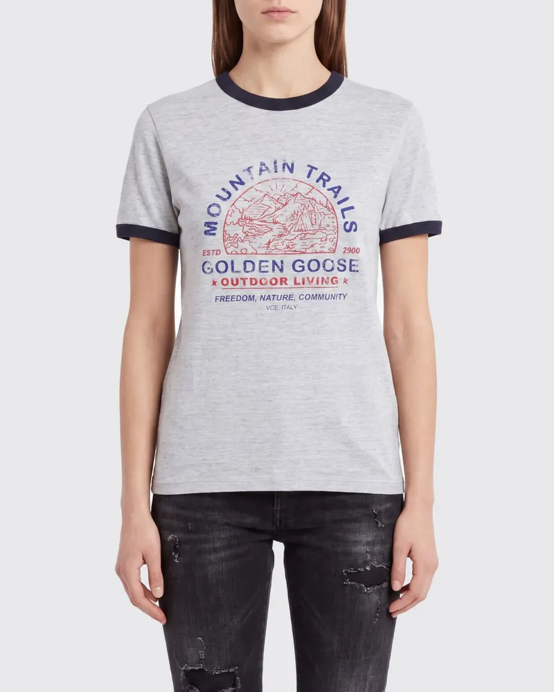 Golden Goose Slim Fit Baumwoll-T-Shirt mit grafischem Logo-Print Grau